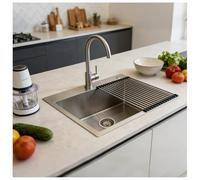 Lavello Cucina 60x45 cm Acciaio Inox Spazzolato 1 Vasca con Scolapiatti, Lavandino Cucina Compatto con Dispenser Sapone e Sifone, Lavello Cucina Piccolo Moderno, Installazione da Incasso o Sottopiano