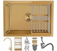 Lavello Cucina 75x45cm,Lavello da Cucina Oro,Lavello Acciaio Inox 201,Lavello Cucina con Scolapiatti e Sifone,Lavello da Cucina,1 Lavello Da Incasso Lavello Da Incasso