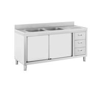 Lavello cucina - Acciaio inox - 2 vasche - Royal Catering - 400 x 400 x 300 mm RC-IKS04