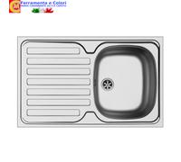 Linea Azzurra Lavello Cucina 1 Vasca in Acciaio Inox e gocciolatoio per lavello. Lavabo Cucina Satinato F3 Standard con Piletta Manuale e Guarnizione Premontata 80x50x80cm Made In Italy