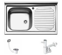 Lavello da Appoggio in Acciaio Inox 1 Vasca a Sinistra Dimensioni 80x50 cm PI801
