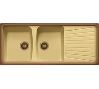 Lavello cucina Borgogna Terra di Francia 116 x 50 cm 2 vasche pilette vecchio ottone e gocciolatoio Made in Italy