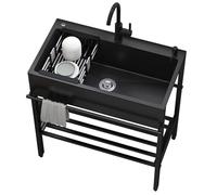 Lavello Cucina con Mobile,Lavandino da Esterno con Rubinetto,Lavabo Lavanderia in Acciaio Inox Professionale 1 Vasca,Lavatoio Nero Multifunzione,Lavelli Bagno Autoportante,per Interno,Garage(60x45x86c
