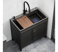 Lavello Cucina con Mobile,Lavelli Acciaio Inox in Vasca Singola con Rubinetto,Nero Lavandino Commerciale Autoportante Professionale,per Ristorante Garage Lavanderia Esterno ( Size : 60*45*74cm/23.6*17