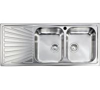 Lavello cucina Costanza acciaio inox 116 x 50 cm 2 vasche saldate destre e gocciolatoio Made in Italy