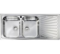 Lavello cucina Costanza acciaio inox 116 x 50 cm 2 vasche saldate sinistre e gocciolatoio Made in Italy