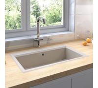 Lavello Cucina in Granito Composito Beige 790x500x193 mm Design Elegante Moderno per Interni Resistente ai Graffi e alle Macchie Superficie Liscia Opaca Ideale