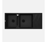 Lavello cucina in granito con 2 vasche e gocciolatoio 116x50 cm nero - Vora