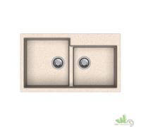 LAVELLO CUCINA INCASSO QUARZO AVENA BEIGE 86x50 CM 2 VASCHE MODERNO LAVANDINO