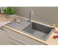 Respekta Houston Lavello in Mineralite grigio cemento/Lavello da incasso a 1 vasca da 100 x 50 cm/Lavello adatto a mobili sottolavello a partire da 60 cm di larghezza / HOUSTON100X501BG