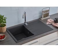 Respekta Houston Lavello in Mineralite nero/Lavello da incasso a 1 vasca da 80 x 50 cm/Lavello adatto a basi da 50 cm di larghezza