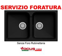 Plados Lavello Cucina Fragranite 2 Vasche Incasso Larghezza 86 cm materiale Ultragranit colore Black Matt UG70 - PL0862 Serie Atlantic