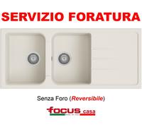 Lavello cucina Made in Italy Romeo 2 vasche e gocc. cm 116x50 Bianco Antico