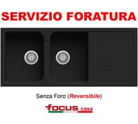 Lavello cucina Made in Italy Romeo 2 vasche e gocciolatoio cm 116x50 Nero