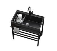 Lavello Cucina Nero Con 1 Vasca, Lavandino Autoportante Commerciale, Lavello Da Esterno, Lavandino In Acciaio Inox Con Scolapiatti, Con Rubinetto, Lavatoio Da Giardino Campeggio ( Size : 100*45cm , Co