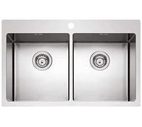 Lavello cucina Plados SR7520 in acciaio inox satinato a due vasche per installazione Filotop