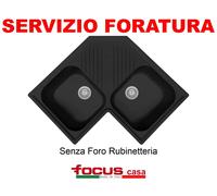 Lavello cucina Provenza Angolare cm 83x83 2 vasche Nero Made In Italy