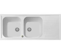 Lavello cucina Provenza bianco 116 x 50 cm 2 vasche piletta automatica e gocciolatoio Made in Italy
