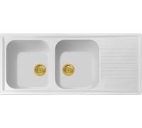Lavello cucina Provenza bianco 116 x 50 cm 2 vasche pilette oro e gocciolatoio Made in Italy