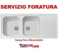 Lavello cucina Provenza cm 116x50 2 vasche e gocciolatoio Bianco Made in Italy