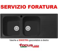 Lavello cucina Provenza cm 116x50 2 vasche e gocciolatoio Nero Made in Italy
