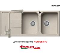Lavello cucina Romeo Avena cm 116x50 2 vasche destre e gocc. Made in Italy