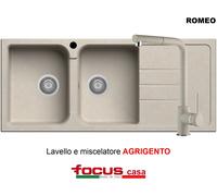 Lavello cucina Romeo Avena cm 116x50 2 vasche sinistre e gocc. Made in Italy