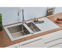 Lavello Cucina Vetro Acciaio Inox Lavandino 100 x 50 Bianco respekta New York