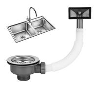 Lavello da 114 mm, valvola a cestello in acciaio inox con troppopieno, cestello da cucina, scolapiatti in acciaio inox, con interfaccia rettangolare per cucina, bagno