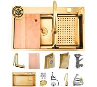 Lavello da 80x50 cm in stile Golden Waterfall, lavello da incasso a 1 vasca, lavello da cucina a montaggio superiore in acciaio inox, lavello multifunzionale per il posto di lavoro, lavello Golden