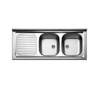 Lavello da appoggio in acciaio inox 2 vasche a destra dimensioni 120x50 cm pi120