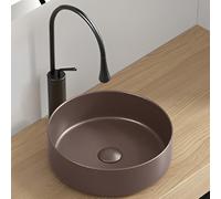 Lavello da bagno in ceramica marrone, lavabo angolare rotondo artistico per piccolo gabinetto, lavabo consolle, lavabo da appoggio, 40 x 40 x 12 cm