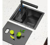 Lavello Da Bancone Da Bar Lavello Da Cucina Con Coperchio Lavello Da Bar Lavello A Scomparsa Con Rubinetto Di Sollevamento Lavello Singolo Invisibile A Isola Centrale ( Color : Black , S : 40*54*22cm