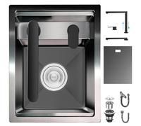 Lavello da bar da cucina a scomparsa con rubinetto pieghevole in acciaio inox, postazione di lavoro sottopiano per piccole cucine, camper e bar di casa (nero B 35 x 45 x 22 cm)