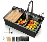 Lavello da cucina, 1 lavello, lavello da incasso, lavello da cucina con sifone, troppopieno e scarico multifunzionale, moderno, con set di accessori, 80 x 45 x 23 cm