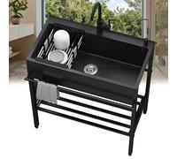 Lavello da Cucina 1 Vasca in Acciaio Inox,Lavandino da Esterno Professionale,Lavabo Commerciale Autoportante con Rubinetto,Lavatoio Nero Multifunzione,per Interno Ristorante Caffè Garage (Size : 80x4