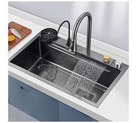 Lavello da cucina 304 fatto a mano multiuso nero a cascata lavello con rubinetto estraibile e rondella della tazza TopUndermount 80 x 45 x 22 cm