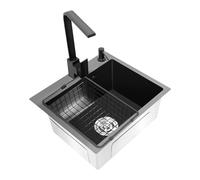 Lavello da cucina, 45 x 40 cm, nero, 1 vasca, in acciaio inox, rettangolare, moderno, con scolapiatti, rubinetto, dispenser di sapone, cucina commerciale per uso domestico