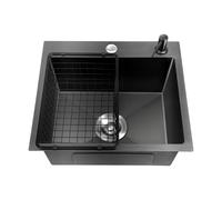 Lavello da cucina, 45 x 40 x 20 cm, lavello in acciaio inox, grande vassoio con scolapiatti, lavabo da cucina nero con fori per rubinetti, filtro di scarico e dispenser di sapone, per famiglia
