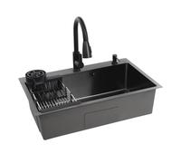 Lavello da cucina 72 x 45 x 20 cm, 1 lavello in acciaio inox con scolapiatti, rubinetto girevole a 360° e tubo di estrazione (lunghezza estensibile: 60 cm)