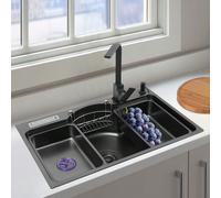 Lavello da cucina 74*36cm acciaio inox 2 lavelli con scolapiatti lavello da cucina in acciaio inox nero lavello da incasso con cestello di scarico lavello quadrato rubinetto da cucina specificazioneCo