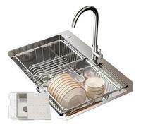 Lavello da cucina 85 x 50 cm, in acciaio inox 304 spazzolato, con scolapiatti, sifone, scarico, 1 lavandino da incasso, rettangolare, grande bacino, superficie facile da pulire