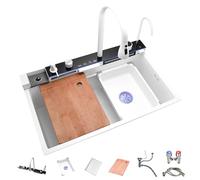 Lavello da Cucina a Cascata con Display LED Intelligente Lavello per Workstation in Acciaio Inossidabile Lavello Grande a Vasca Singola per Cucina con Accessori (Bianco 75x46x23 cm)