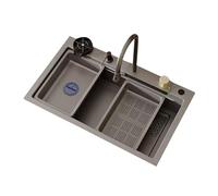 Lavello da Cucina a Cascata con Una Vasca, lavello da Lavoro in Acciaio Inox, Vasca per Verdure, Montaggio dall'alto, Incasso (75X45 cm/29,5X17,7 Pollici, Grigio Canna di Fucile)