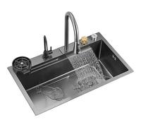 Lavello da cucina a cascata in acciaio inossidabile 304 Rubinetto tipo tirare Rubinetto a fessura singola Rondella per tazze ad alta pressione Coffee Shop Wine Bar Lavandino 680x460-A2