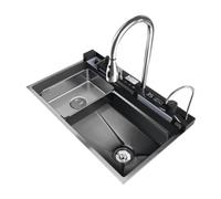 Lavello Da Cucina A Cascata In Acciaio Inossidabile 75X46 Cm Set Di Rubinetti Con Display Digitale Integrato A Slot Singolo Grande Facile Da Pulire E Da Mantenere