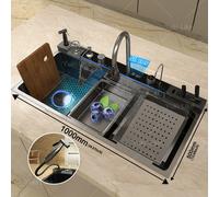 Lavello da cucina a cascata in acciaio inossidabile Set di rubinetti con display digitale a fessura singola extra large Lavabo per tazze 100 * 50 cm