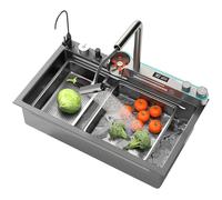 Lavello da cucina a cascata in acciaio inox 304, workstation a vasca singola con rubinetto multifunzionale estraibile e accessori, da incasso/sottotop(85x45CM)