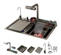 Lavello da cucina a cascata nero, workstation a vasca singola in acciaio inox 304 con rubinetto estraibile e accessori, da incasso o sottotop(80x45CM)