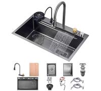 Lavello Da Cucina A Cascata Workstation Lavello Da Incasso A Cascata Nanometrico Lavello Da Cucina Con Barra In Acciaio Inossidabile Lavello Da Cucina Multifunzione A Una Vasca Con Rubinetto Combinato